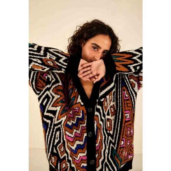 FARM Rio Sweaters - 💕FARM RIO💕 Caramel Tropical Stripes Cardigan ~ Tropical Stripes Print XL NWT